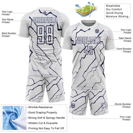 Jersey Custom Sports Sublimation Soccer White Lightning Navy Uniform