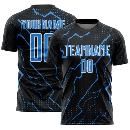 Sublimation Powder Custom Soccer Uniform Sports Lightning Blue-White Jersey Black