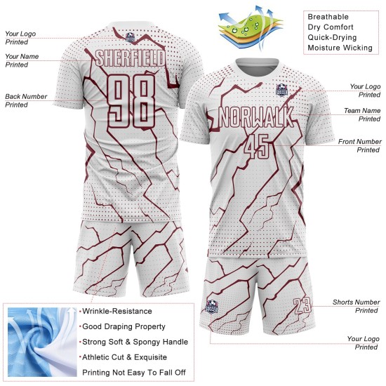 Sublimation Uniform Custom Sports Lightning White Soccer Jersey Burgundy Sublimation Uniform Custom Sports Lightning White Soccer Jersey Burgundy
